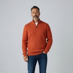 NEW Jos. A. Bank 1/4 Cotton Wool Sweater, Rust, Large